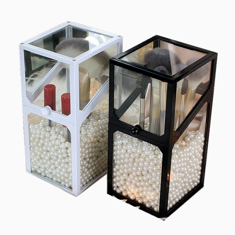 Makeup Brush Storage Bucket Transparent Glass Makeup Brush Tube Desktop Dresser Brushware Eyebrow Pencil Storage Box