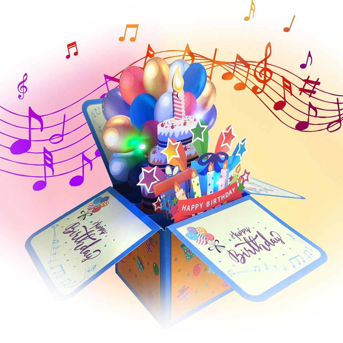 Diy Birthday Card 3d Surprise Greeting Card with Light Music Candle Multicolor