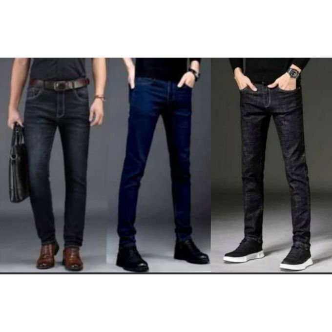 3 In 1 High Quality Stock Jeans For Men- Blue/Black/Wash Black