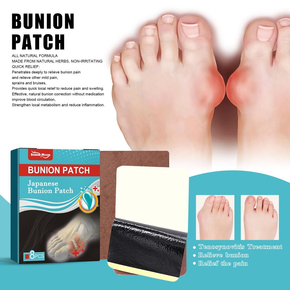 South Moon 8PCS Bunion Patch Relief Bunion Swelling Pain Patch Correction Foot Care Patch