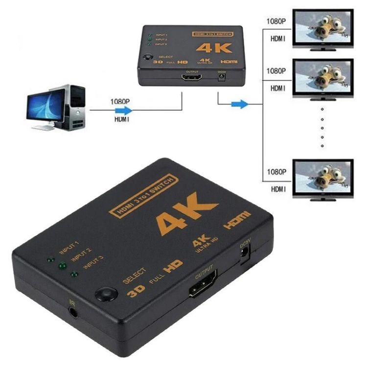 5 PCS/Set 4K 3 Into 1 Out HDMI Switcher With Remote Control