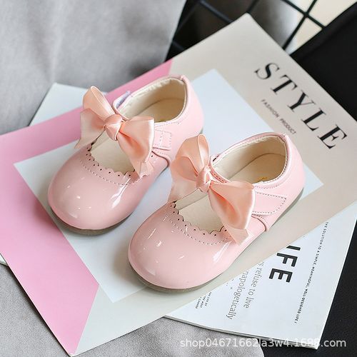 Summer Baby Girl Patent First Birthday Party Shoe With Bow/Thick Sole- Pink