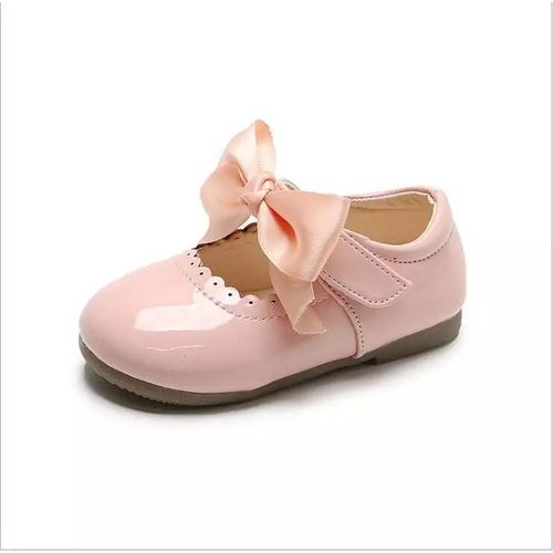 Summer Baby Girl Patent First Birthday Party Shoe With Bow/Thick Sole- Pink