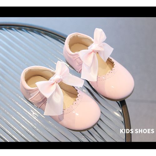 Summer Baby Girl Patent First Birthday Party Shoe With Bow/Thick Sole- Pink