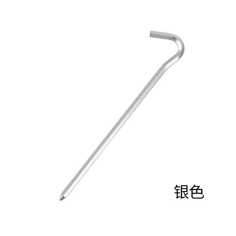 Outdoor canopy tent ground nails hexagonal ground nails hexagonal aluminum alloy lengthened bold question mark ground nails camping nails cross-border silver