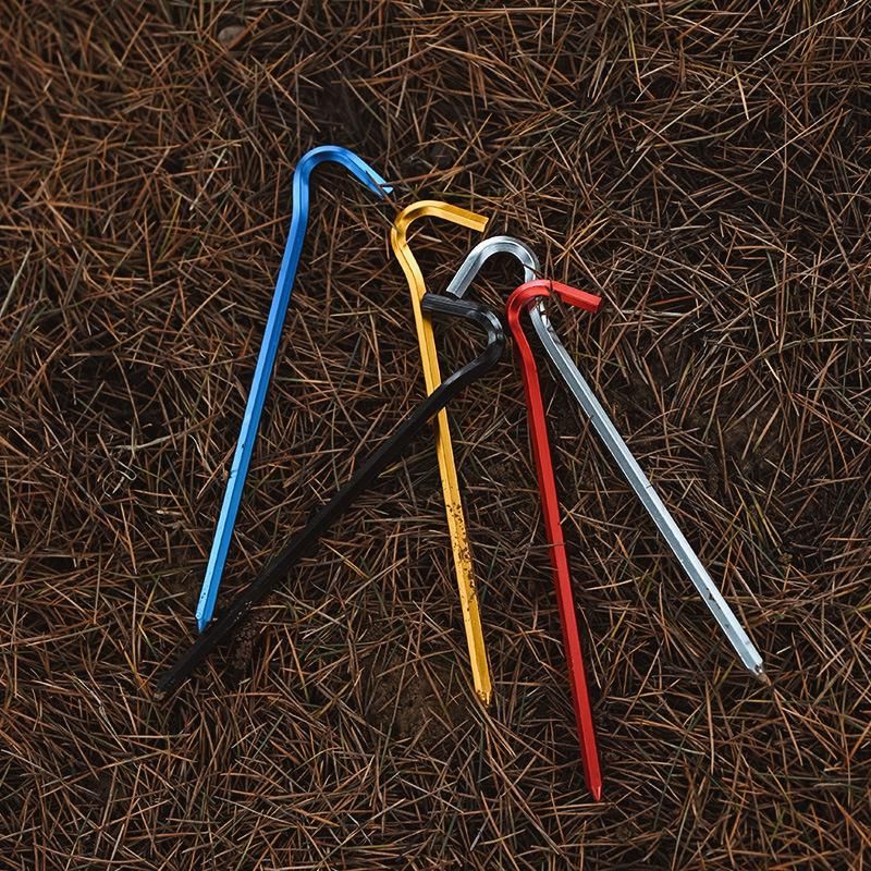 Outdoor canopy tent ground nails hexagonal ground nails hexagonal aluminum alloy lengthened bold question mark ground nails camping nails cross-border silver