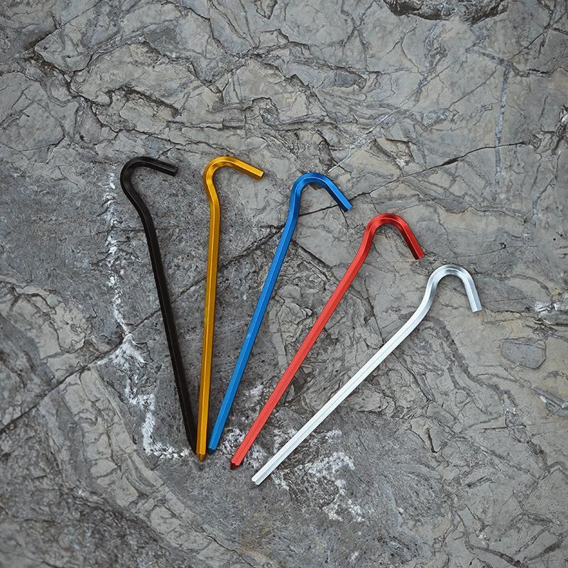Outdoor canopy tent ground nails hexagonal ground nails hexagonal aluminum alloy lengthened bold question mark ground nails camping nails cross-border silver