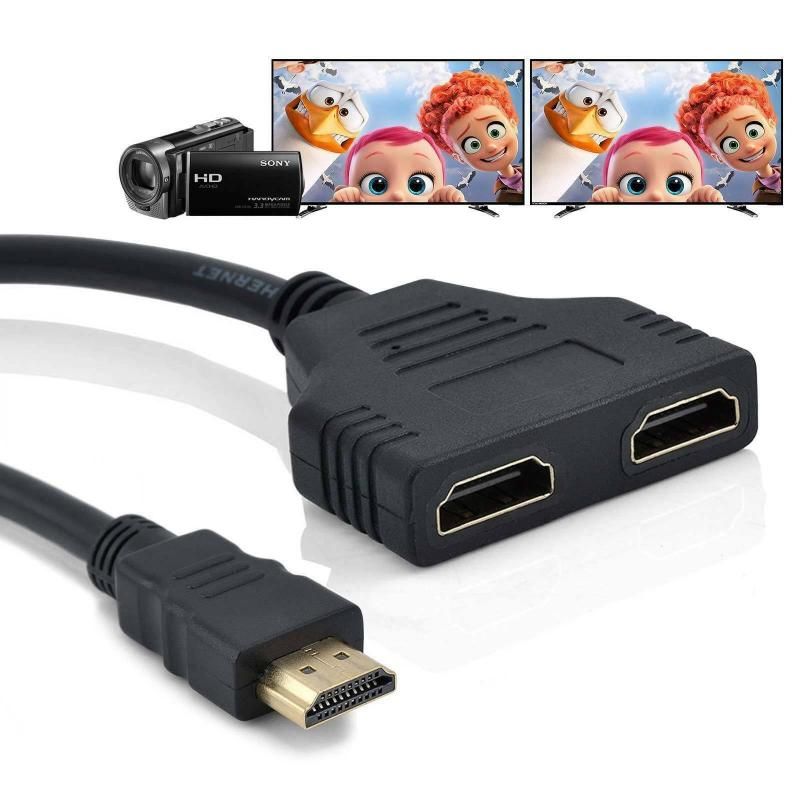 HDMI-compatible 2 Dual Port Y Splitter 1080P Male To Double Female Adapter Cable 1 In 2 Out For Games Videos Multimedia Devices-1