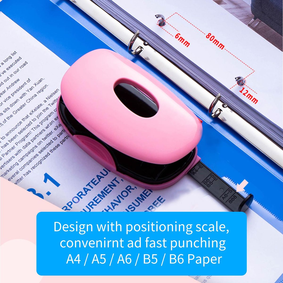 KW-triO Portable 2 Hole Punch Handheld Metal Hole Puncher 10 Sheet Capacity 6mm Aperture Paper Punch for A4 A5 A6 B5 B6 Notebook Scrapbook Diary Planner