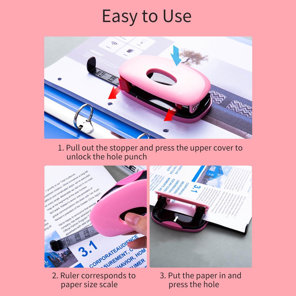 KW-triO Portable 2 Hole Punch Handheld Metal Hole Puncher 10 Sheet Capacity 6mm Aperture Paper Punch for A4 A5 A6 B5 B6 Notebook Scrapbook Diary Planner