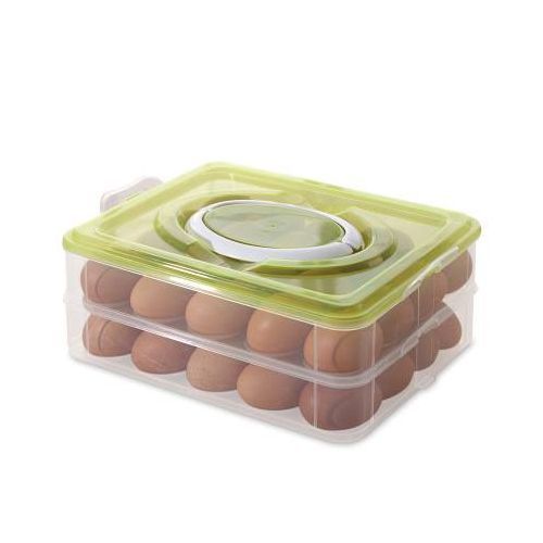 Double Layer Plastic 32 Egg Storage Box With Handle - Green