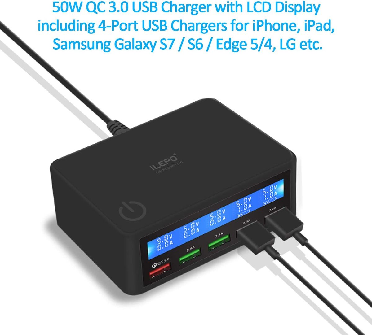 LED Digital Display, 5-Port Multi Charger Station