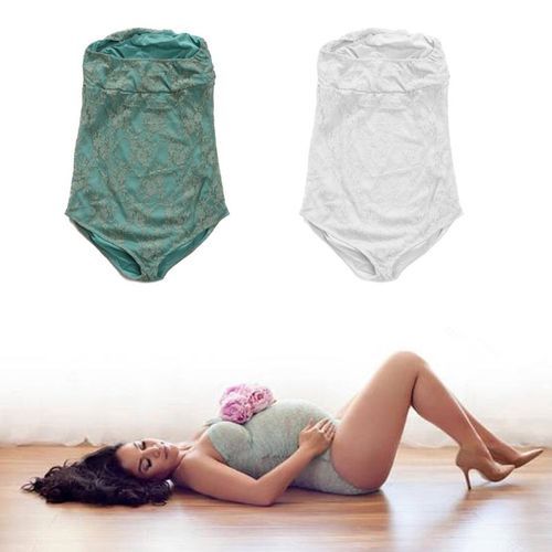 Maternity Lace Rompers For Pregnancy Photography Props Pregnant Women Photo Shoot Lace Jumpsuit Dress Clothes Fotografia(#Beige)
