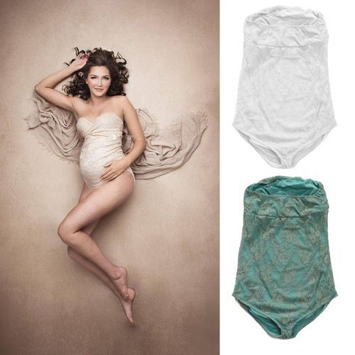 Maternity Lace Rompers For Pregnancy Photography Props Pregnant Women Photo Shoot Lace Jumpsuit Dress Clothes Fotografia(#Beige)