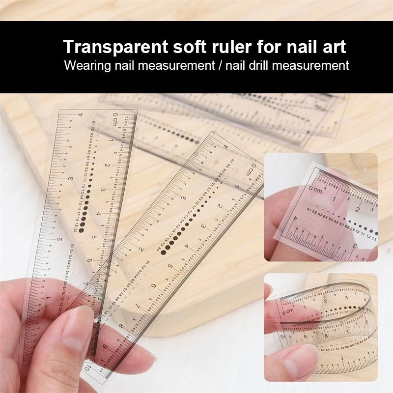 10PCS Fake Nails Measuring Ruler Transparent Nail Art PVC Soft Ruler for Nail Measuring Tool