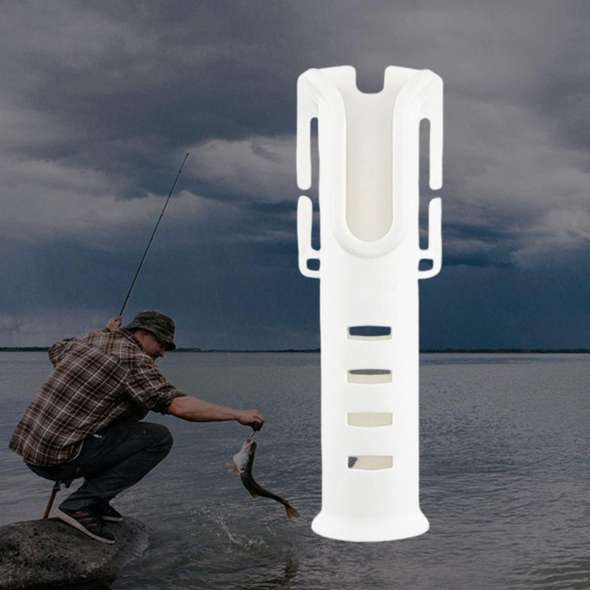 Pole Inserter Portable Handy Pole Inserter Fishing Pole Bucket White