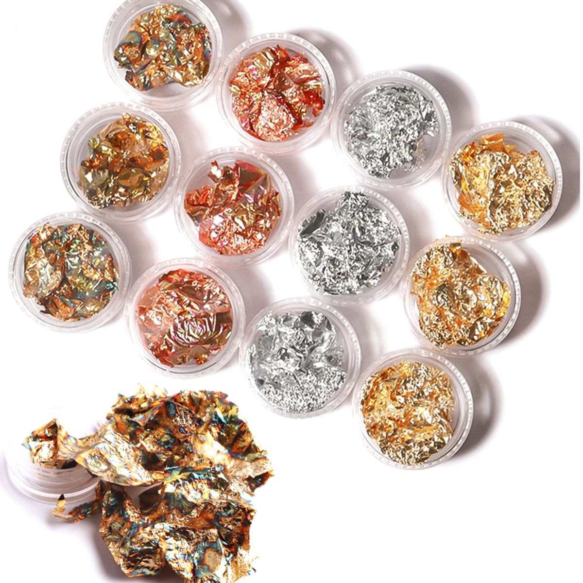 12 Boxes Gold Silver Copper Foil Tinfoil Paillette Chip Foil
