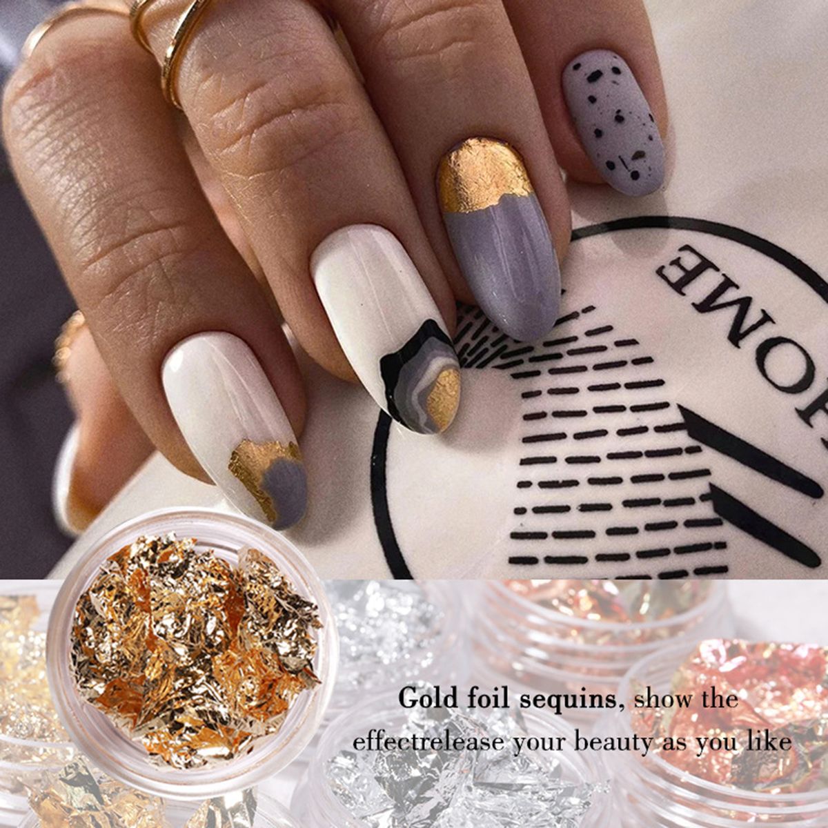 12 Boxes Gold Silver Copper Foil Tinfoil Paillette Chip Foil