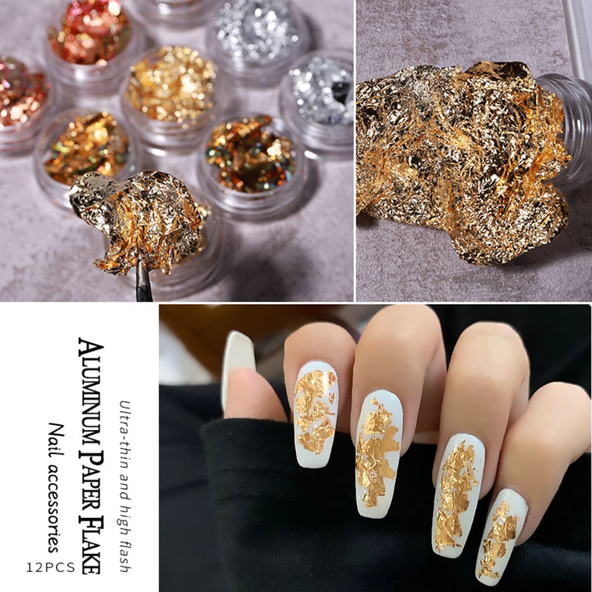 12 Boxes Gold Silver Copper Foil Tinfoil Paillette Chip Foil