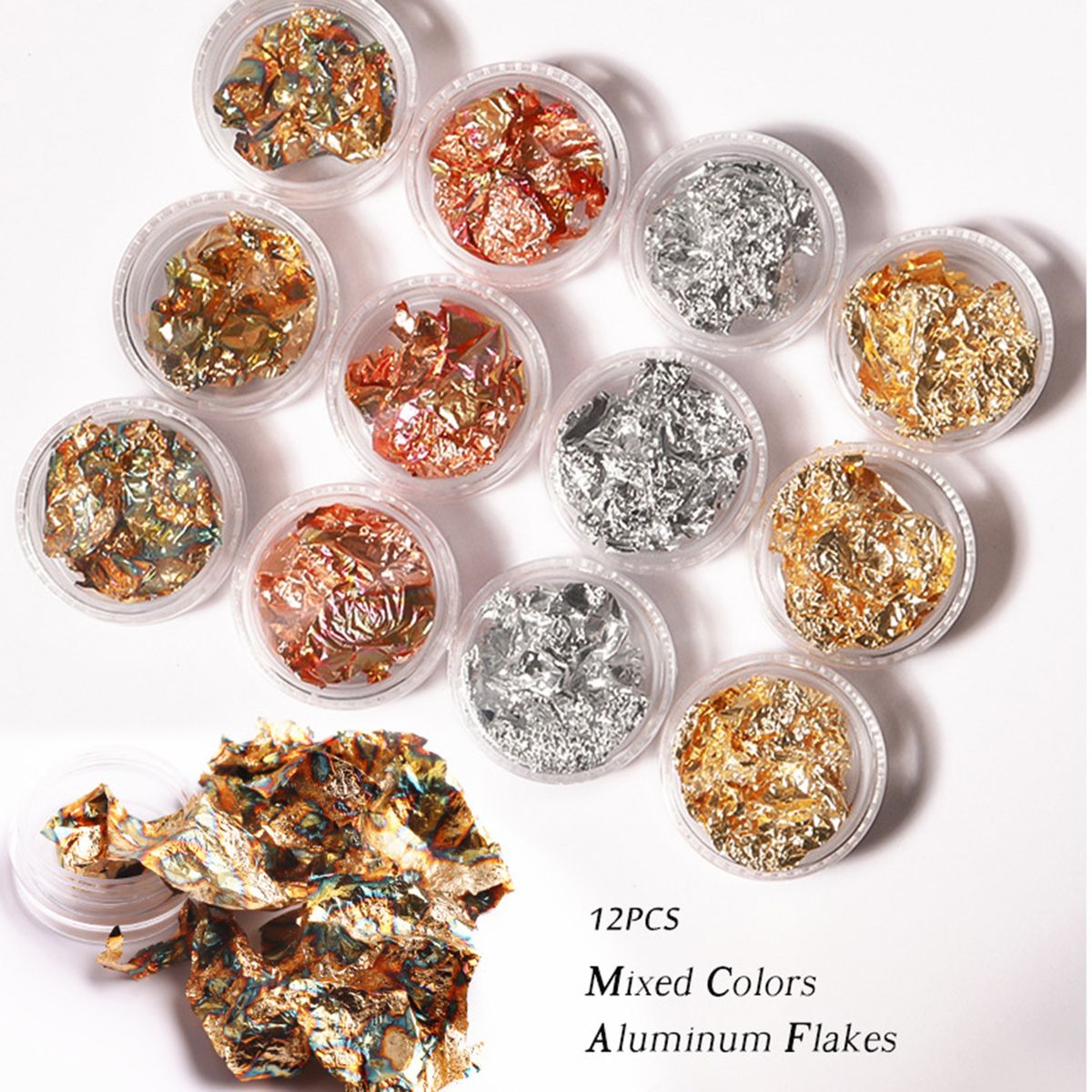 12 Boxes Gold Silver Copper Foil Tinfoil Paillette Chip Foil
