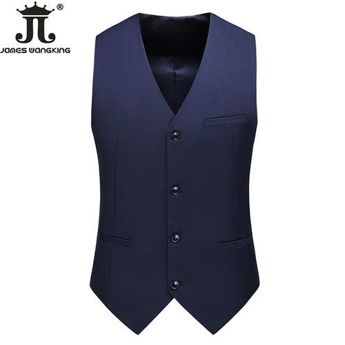 (Navy Blue)Vest Mens Fashion Casual High Quality Solid Color Slim Large Size Business Office Waistcoat Men Groom Wedding Dress Suit Vests DOU