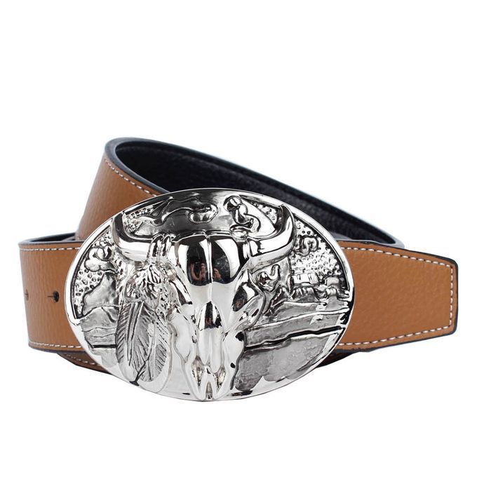 Classic Arabesque Floral Pattern Leather Western Cowboy Belt Brown-Cow