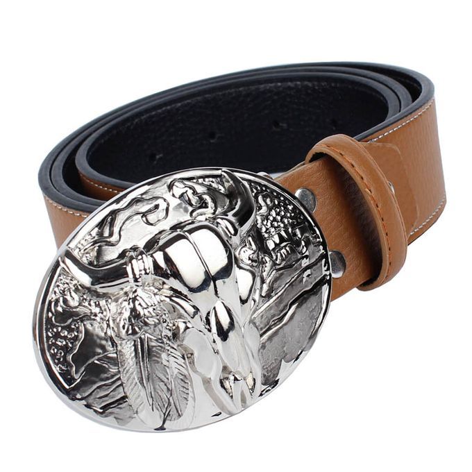 Classic Arabesque Floral Pattern Leather Western Cowboy Belt Brown-Cow