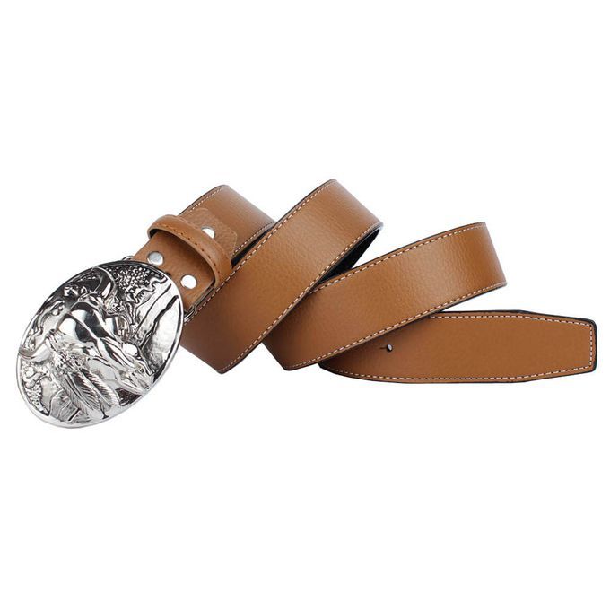 Classic Arabesque Floral Pattern Leather Western Cowboy Belt Brown-Cow