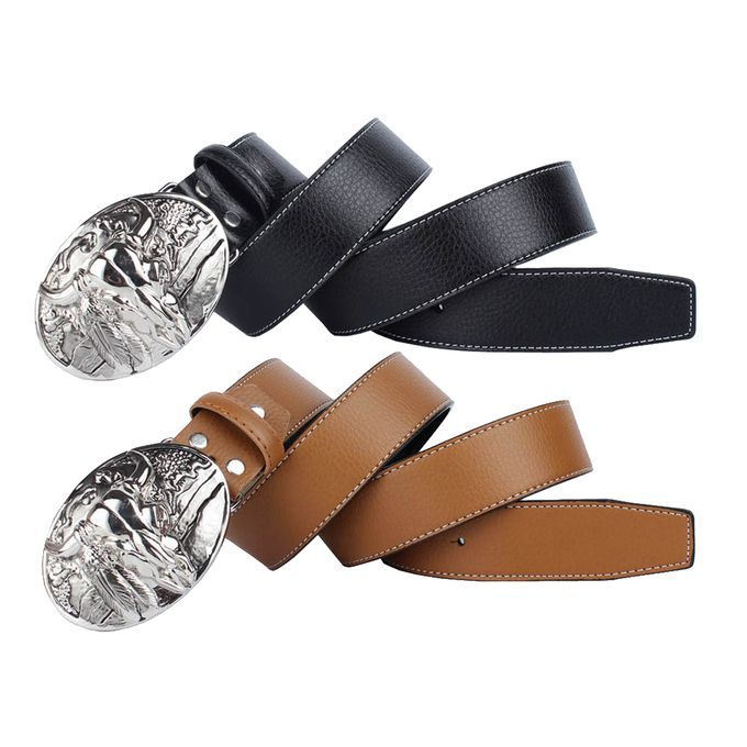 Classic Arabesque Floral Pattern Leather Western Cowboy Belt Brown-Cow