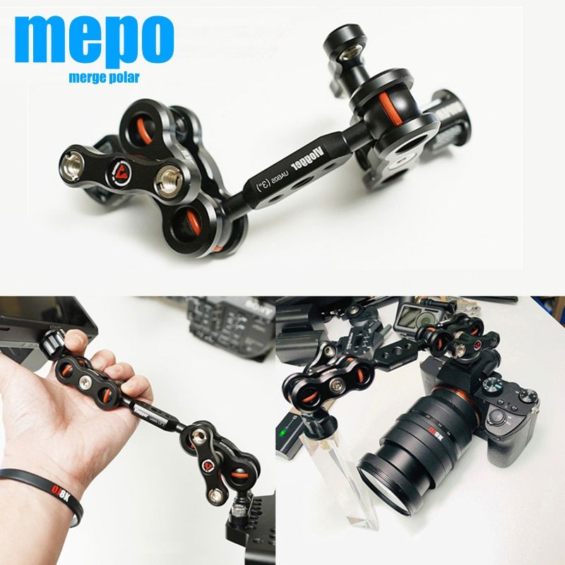 Camera Monitor Dual Ball Head Extension Arm Magic Arm Mount For DSLR Camcorders 360 Degree Rotation Bracket Butterfly Clamp