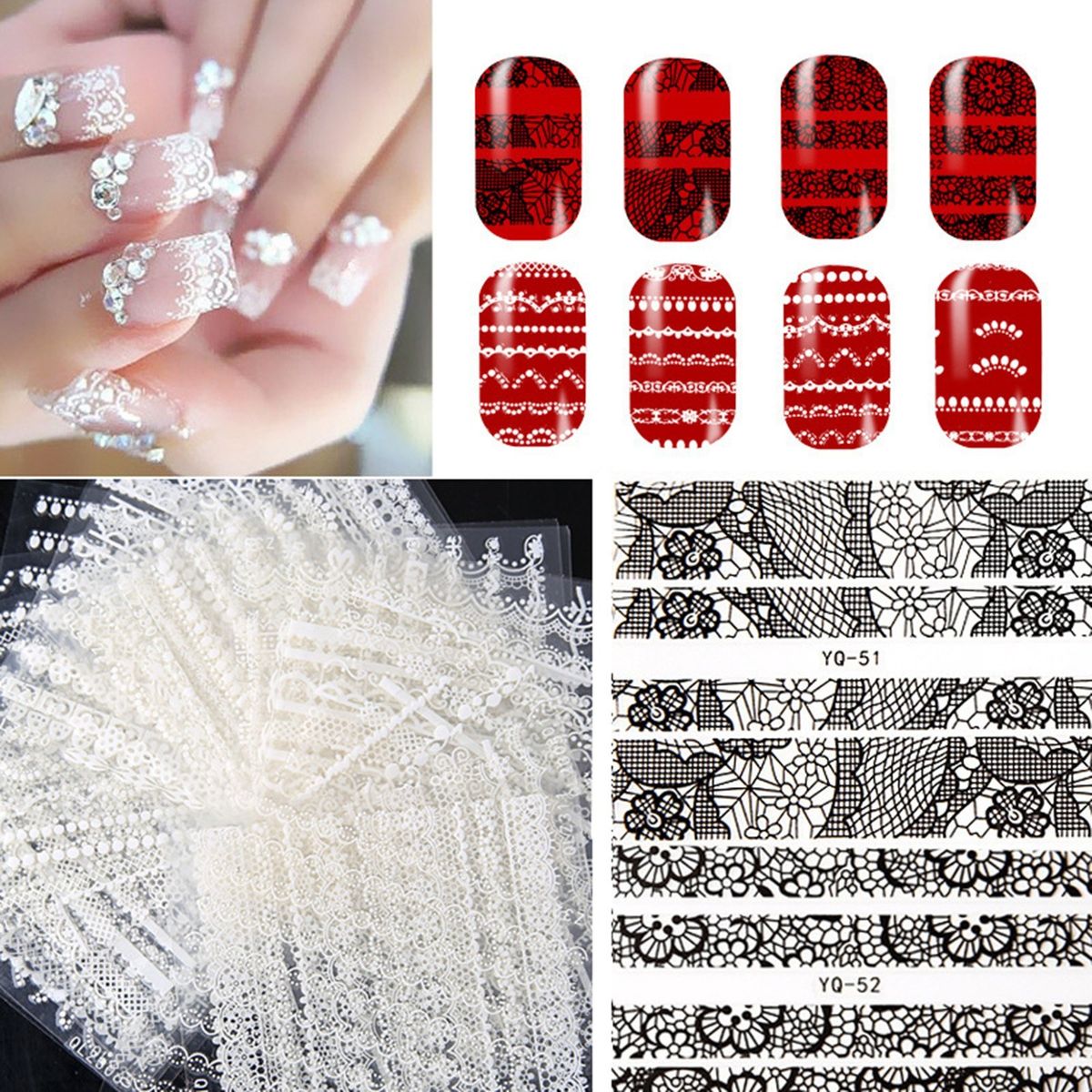 30 Sheets 3D Nail Art Stickers Lace Nail Decals