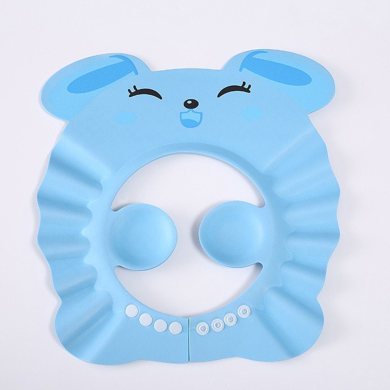 Adjustable Bath Shower Hats Children Artifact Baby Solid Color Ear Protection Shampoo Cap Newborn Kids Care Product Supplies E Blue