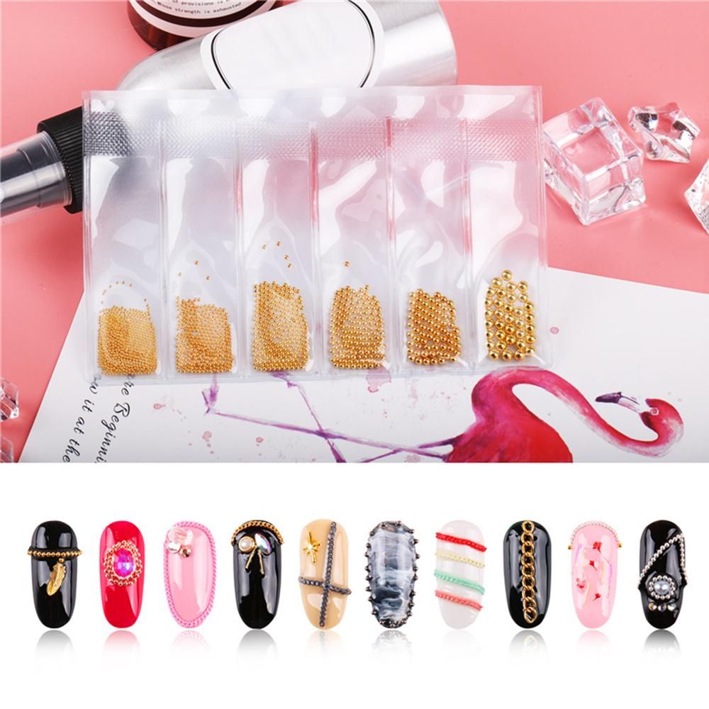 6 Grid/Bag 3D Metal Nail Art Decoration Gold Metal Chain Beads Line Multi-size DIY Manicure Nail Jewelry Decoration