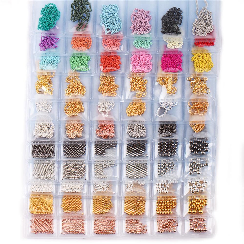 6 Grid/Bag 3D Metal Nail Art Decoration Gold Metal Chain Beads Line Multi-size DIY Manicure Nail Jewelry Decoration