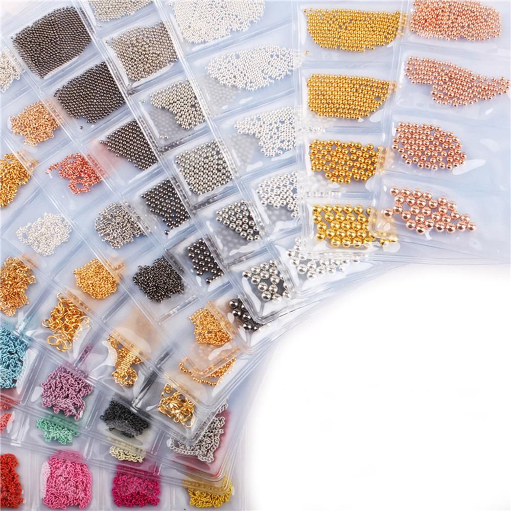 6 Grid/Bag 3D Metal Nail Art Decoration Gold Metal Chain Beads Line Multi-size DIY Manicure Nail Jewelry Decoration