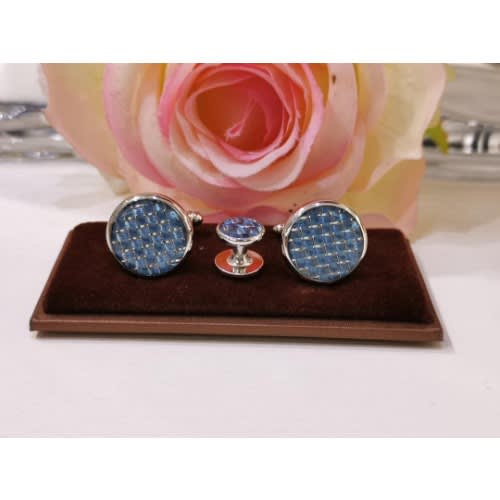 Blue Patterned Round Cufflinks