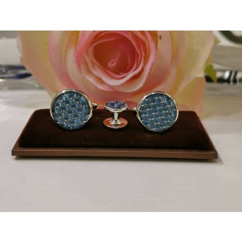 Blue Patterned Round Cufflinks
