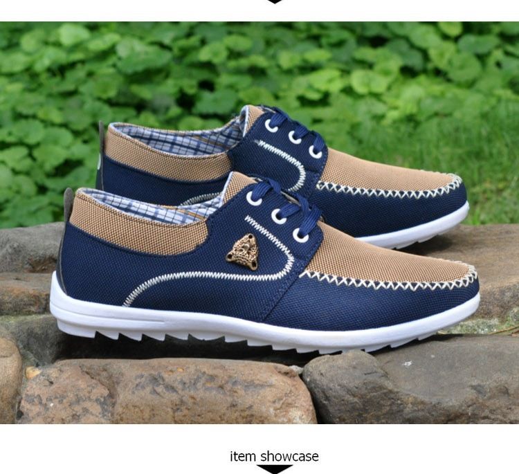 Men Canvas Larger Size 40-47 Fashion Shoes Blocking Design - Brown&Blue
