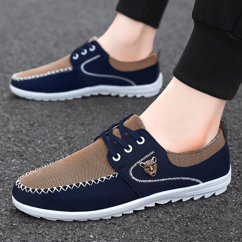 Men Canvas Larger Size 40-47 Fashion Shoes Blocking Design - Brown&Blue