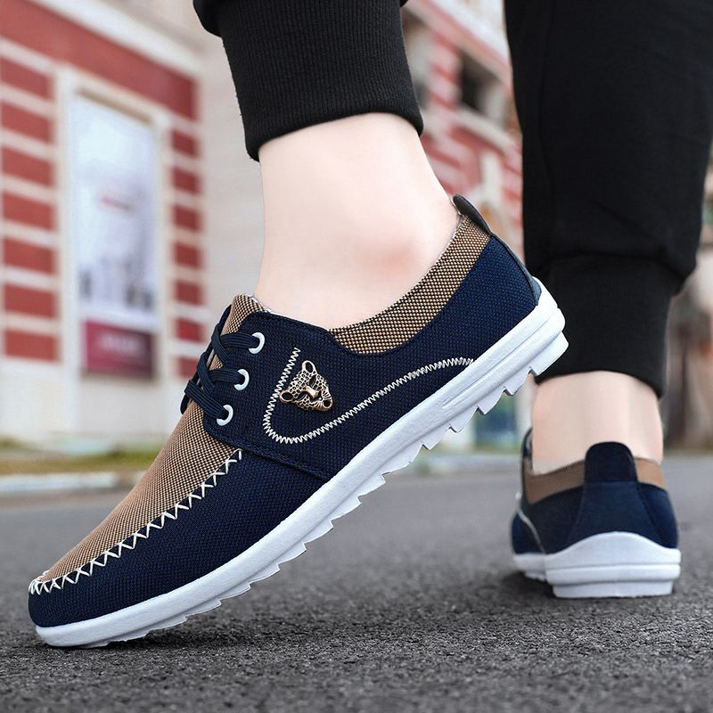 Men Canvas Larger Size 40-47 Fashion Shoes Blocking Design - Brown&Blue