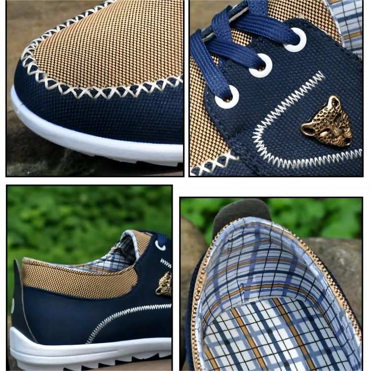 Men Canvas Larger Size 40-47 Fashion Shoes Blocking Design - Brown&Blue