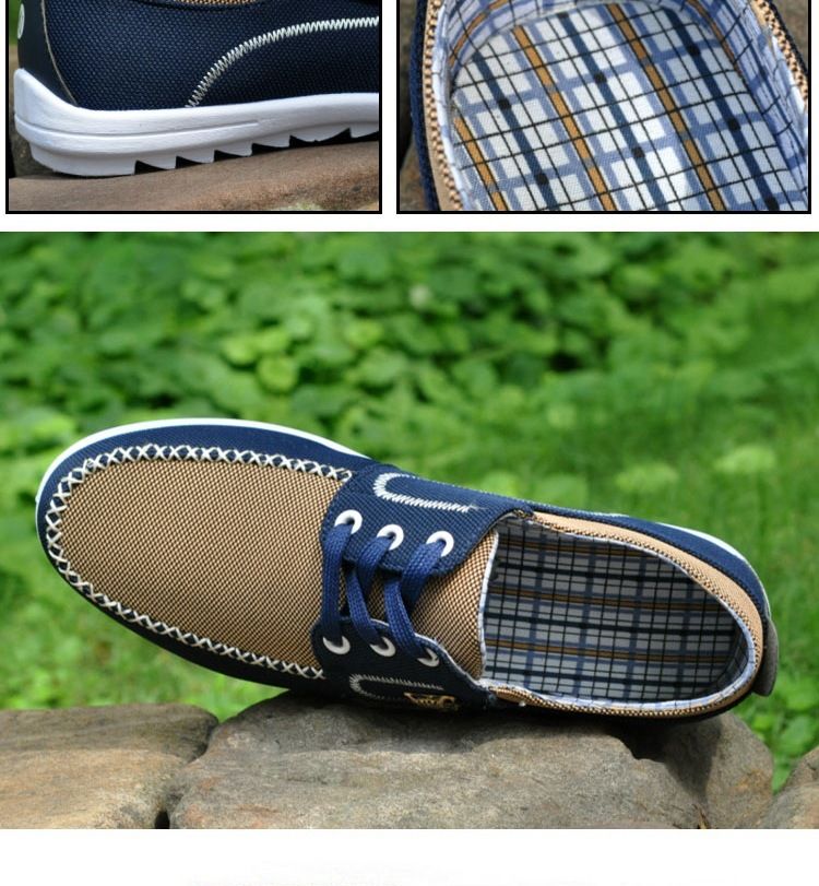 Men Canvas Larger Size 40-47 Fashion Shoes Blocking Design - Brown&Blue