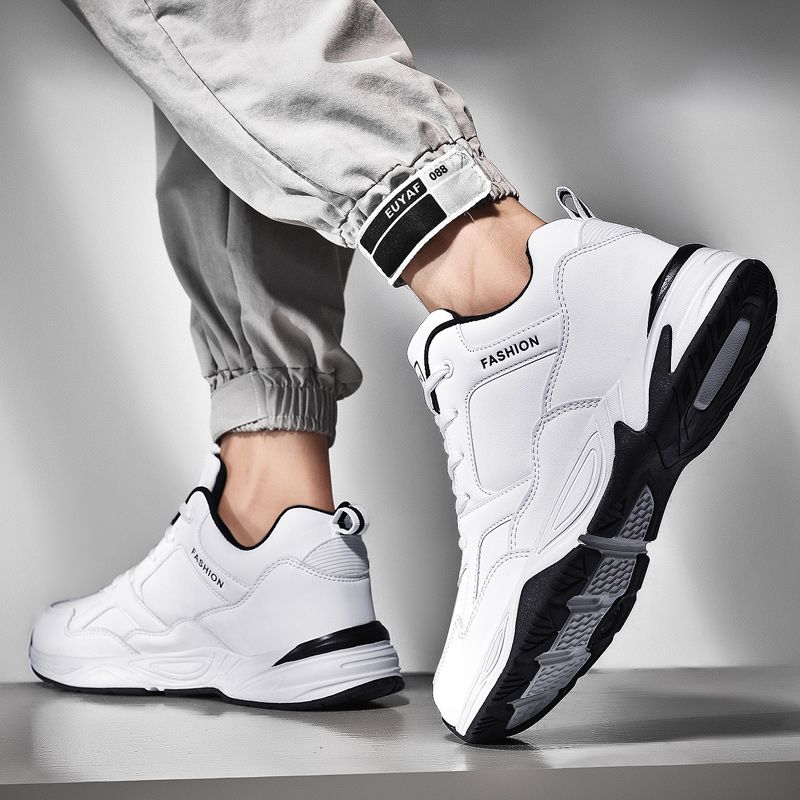 Cool Men's High-top Sneakers Big Size 39-48 Top Quality Height Increase Platform Sneakers Shoes Male Outdoor Anti-Slip Training Sneakers White