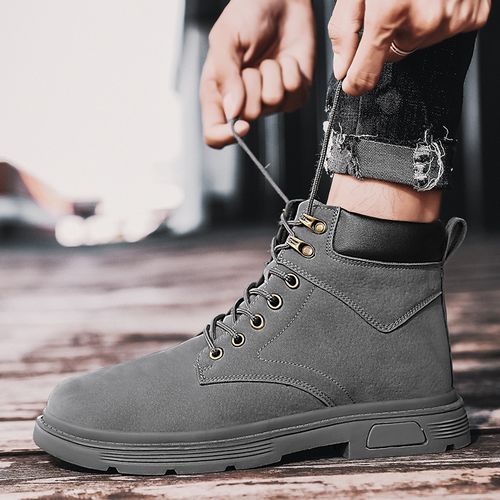 Grey Boots Men Fashion Korean Ankle Boots For Men Trend Outdoor Sneakers Shoes Men Casual High Top Canvas Shoes Men EU 39 -48