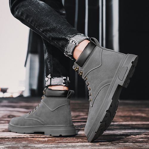 Grey Boots Men Fashion Korean Ankle Boots For Men Trend Outdoor Sneakers Shoes Men Casual High Top Canvas Shoes Men EU 39 -48