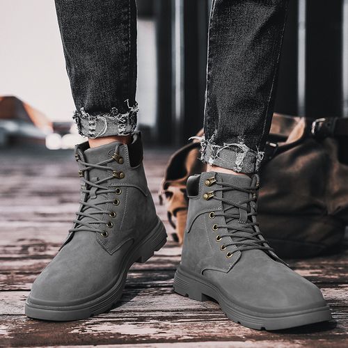 Grey Boots Men Fashion Korean Ankle Boots For Men Trend Outdoor Sneakers Shoes Men Casual High Top Canvas Shoes Men EU 39 -48
