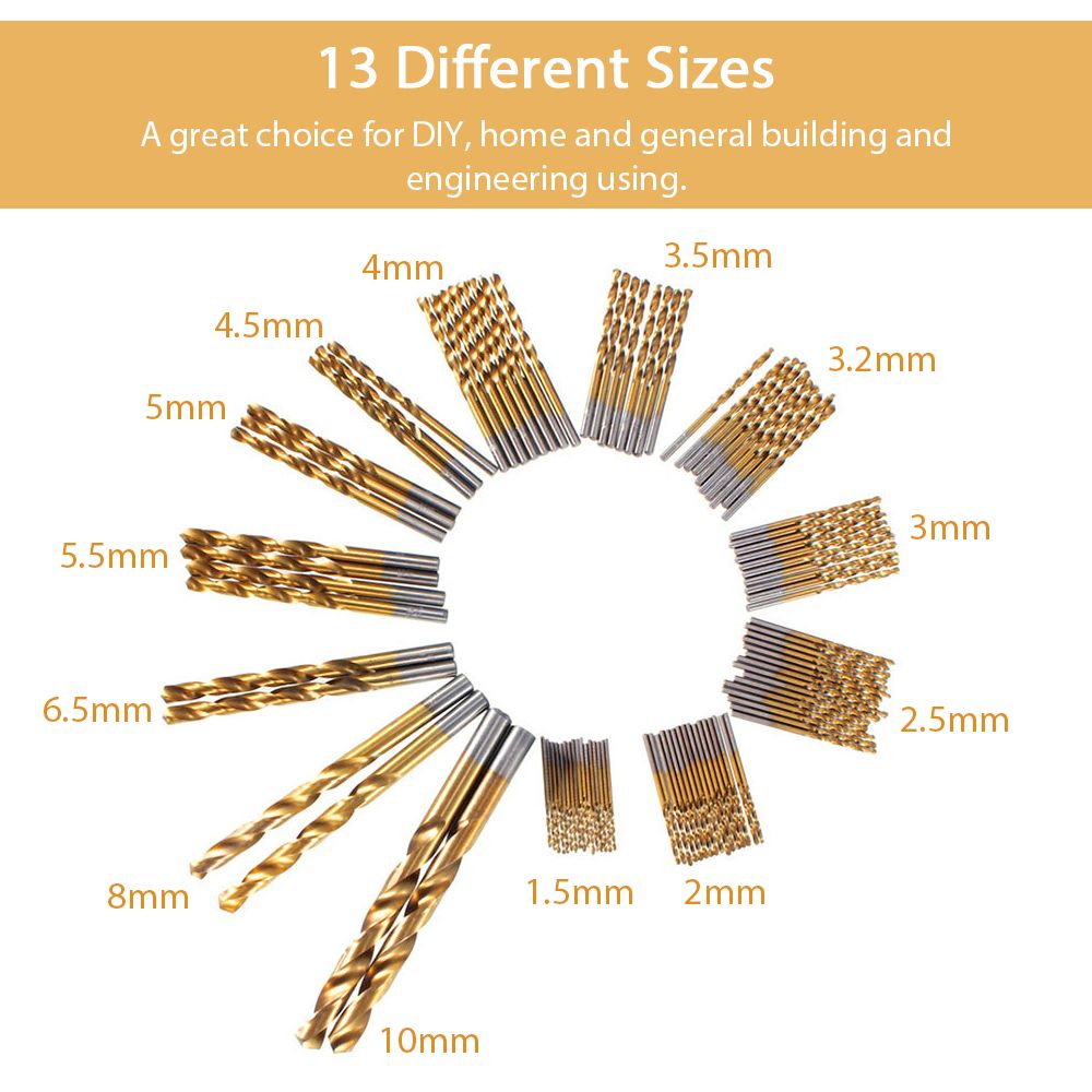 1.5mm-10mm Titanium Coated High-Speed Steel Drilling Bit Set
