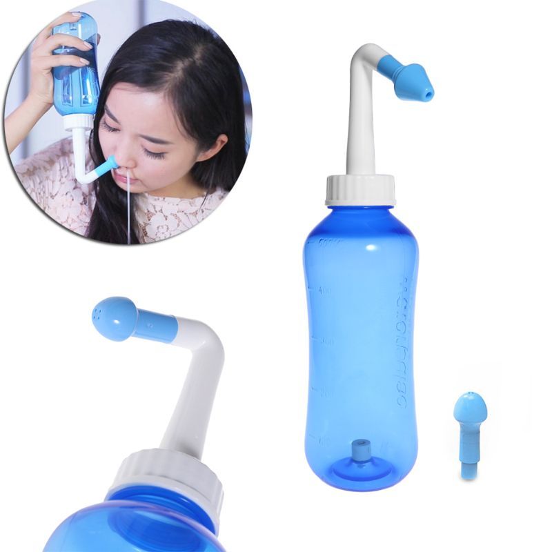 Nose Nasal Wash System Pot Sinus Allergies Relief Rinse Neti Children Adults 500mL Plastic Blue Bottle Equipment Practical