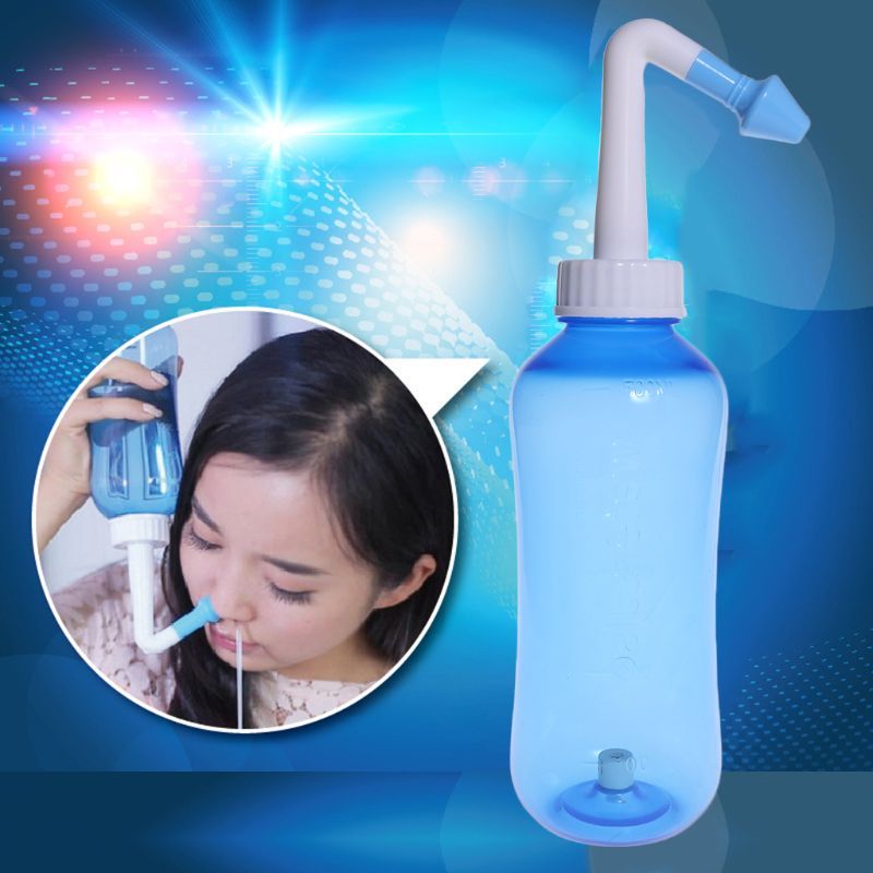 Nose Nasal Wash System Pot Sinus Allergies Relief Rinse Neti Children Adults 500mL Plastic Blue Bottle Equipment Practical