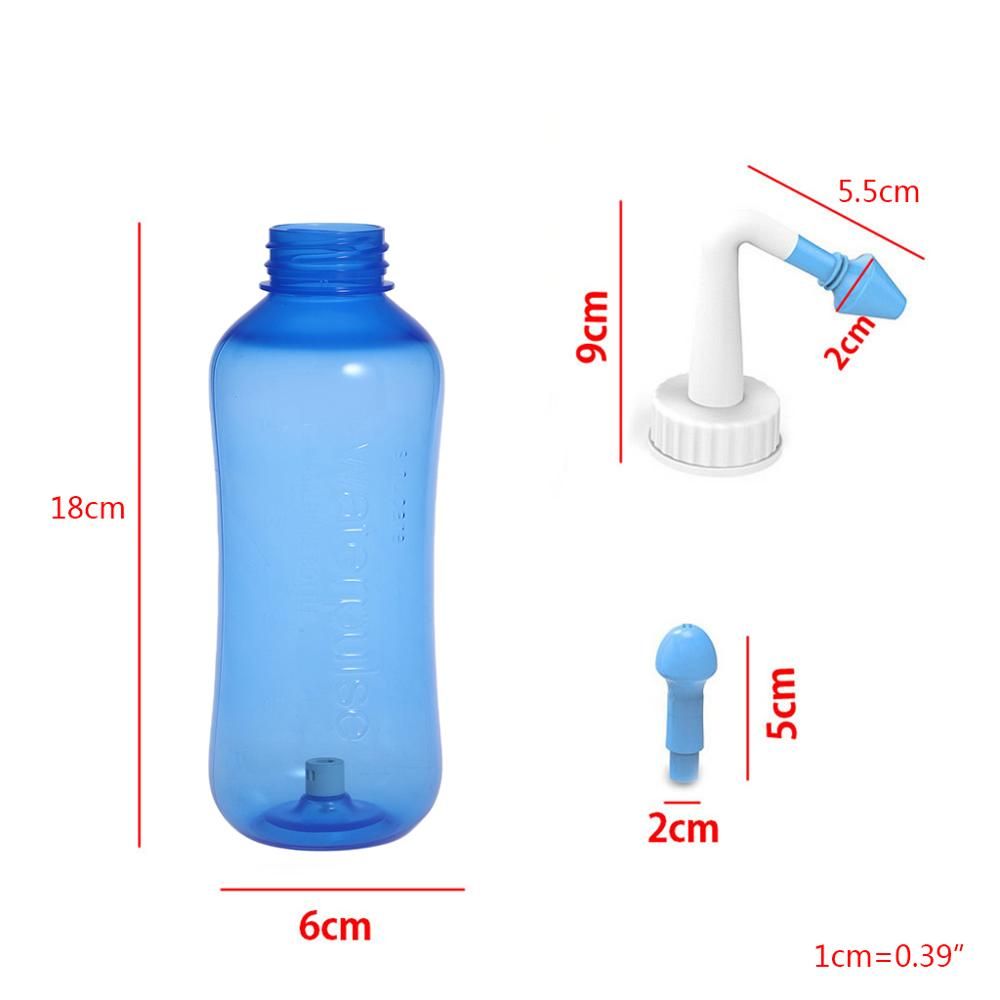 Nose Nasal Wash System Pot Sinus Allergies Relief Rinse Neti Children Adults 500mL Plastic Blue Bottle Equipment Practical